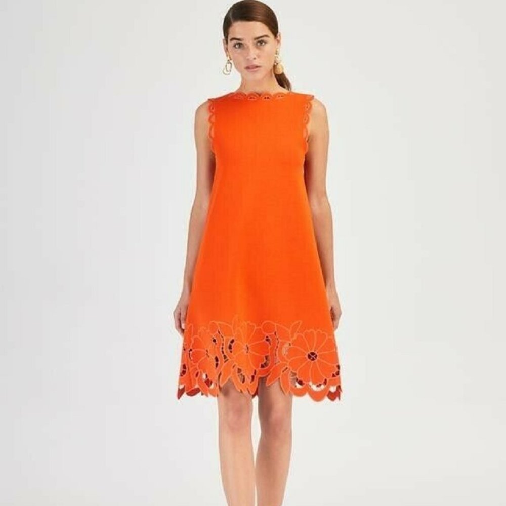 $3,190 OSCAR DE LA RENTA NEW 2020 ORANGE FLOWER CUT OUT KNIT DRESS US M